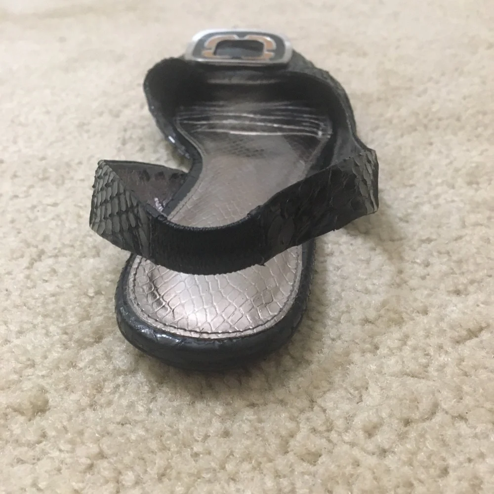 Sam Edelman Erica Flats Peep Toe Snakeskin Embossed Leather Slingback Black - Picture 3 of 13